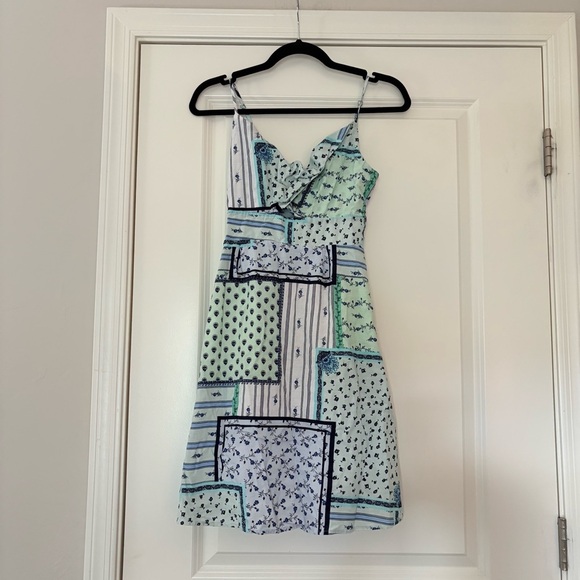 Loft Women’s Blue and White Patchwork Twist Cutout Cami Dress - Picture 3 of 9